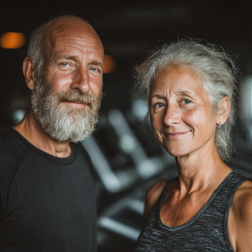 Щастлива група възрастни хора след тренировка